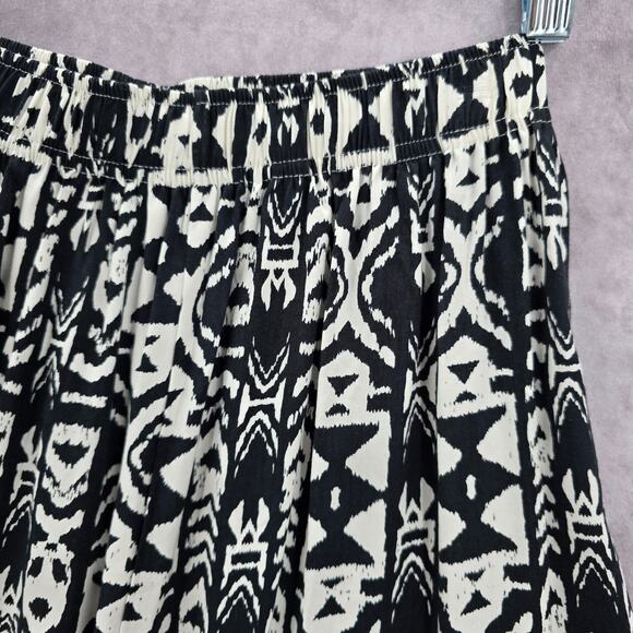 Black White Wide Leg Pullon Boho Beach Funky Print Bottoms Pants Medium - Picture 5 of 5